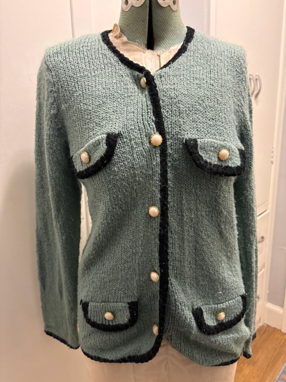 Marella Vintage Chanel Style Contrast Trim Knit Cardigan S